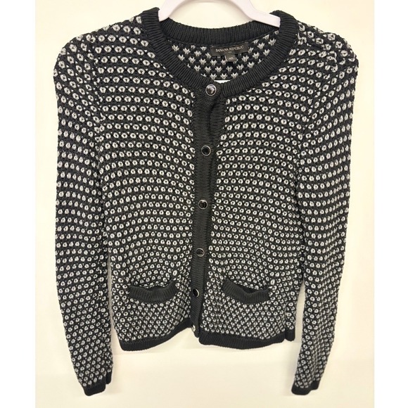 Banana Republic Sweaters - Dark Academia Chic Office Cardigan‎ Women XS Black Silver Metallic Preppy